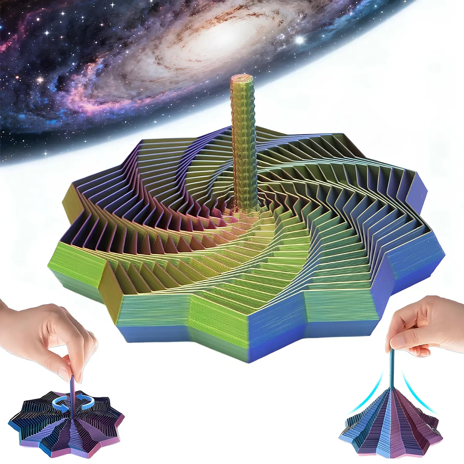2026 3D Printed Fidget Star Stress Relieving Accessory, Adult Fidget Tool with Honeycomb Whirling Spiral Design, Handle, Visually Captivating Noisy Spin-to-Focus Aid for Office Desktop Decompression (Phone Strap Charm Compatible), Expanded Sensory