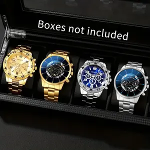 Men's Set, Analog Quartz Watch, Business Fashion Watch, Quartz Movement, Round Zinc Alloy Case, Stainless Steel Band, Ideal Gift for Ramadan, Thanksgiving, Christmas