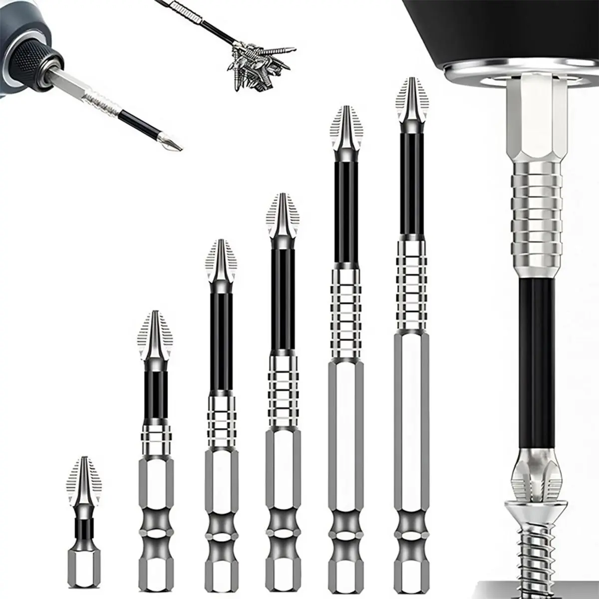 K5 lmpact-Resistant and Non-Slip Bit,lmpact Driver Bit Set,Titanium Alloy lmpact Non-Slip Cross Head,High Magnetic Screwdriver Drill Bit