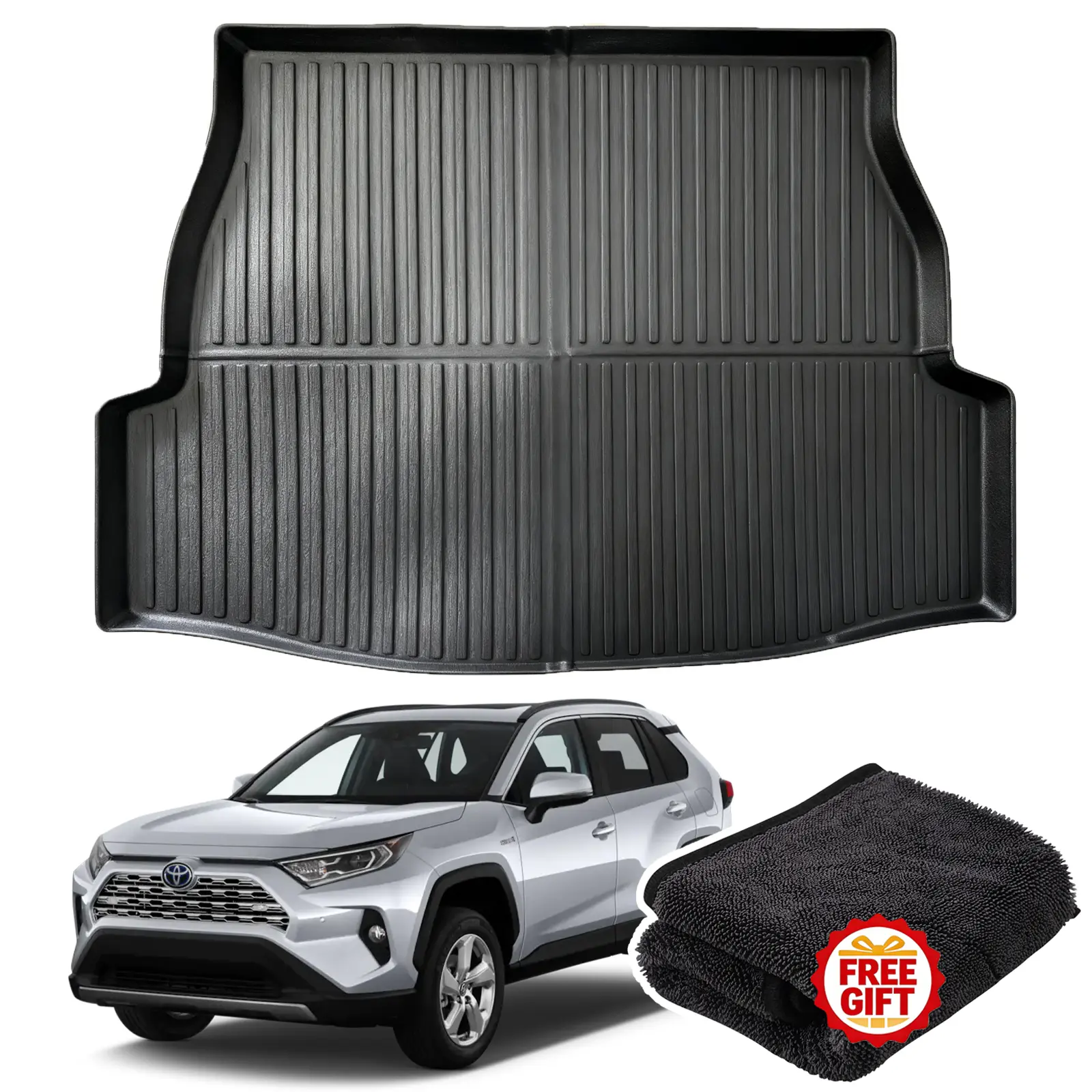 Canvcle Contoured Cargo Trunk Liner - 30x23x3" Precision Cut Heavy-Duty TPE All-Weather Car Tray Boot Mats, Anti-Slip Grip, Enhanced Edge Protection, Car Interior Accessory for 2019-2025 Toyota RAV4, Floor Mats For Car, Waterproof