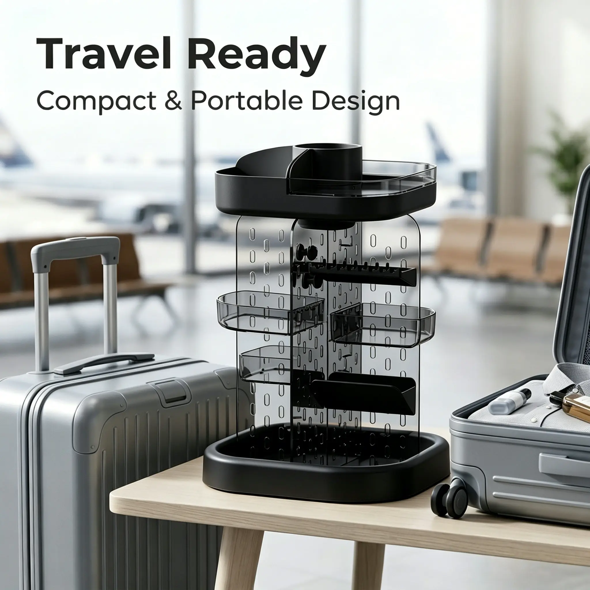 Minimalist ABS Frame Rotatable Cosmetic Storage Rack - Single Unit Home Organizer for Bathroom Vanity Countertop, Space-Saving Home Supplies Solution