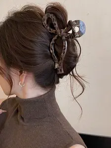 1pc Leopard Print Bow Claw Clip, Bow Design, Large Size Hair Clip For Women With Thick Hair Claw, Stylish Hair Accessory, Birthday Gift, Stocking Stuffers, Stocking Fillers, Gifts, Versatile Use