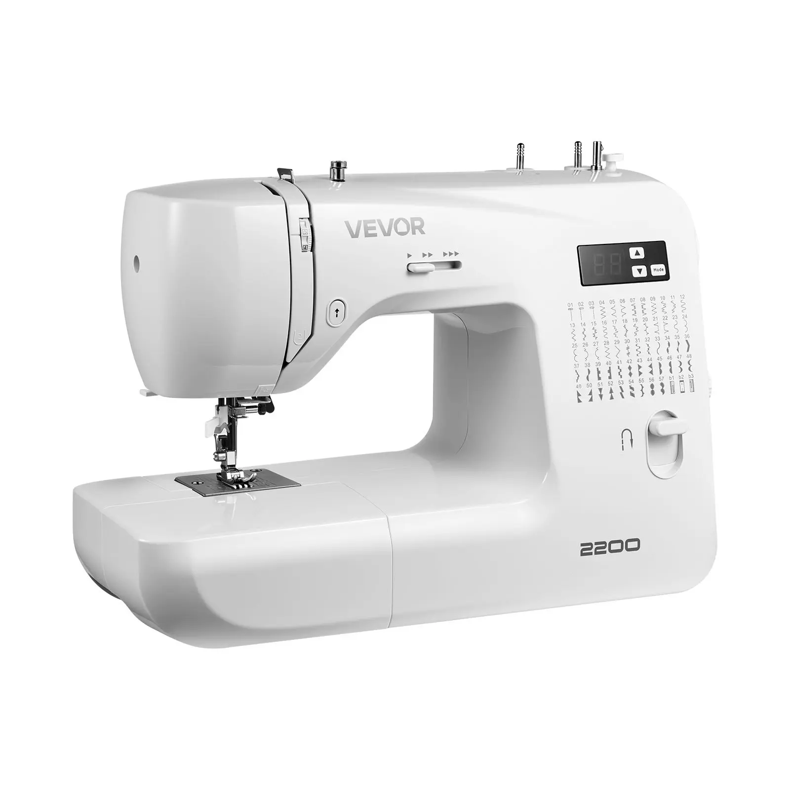 VEVOR Automatic Computerized Sewing Machine for Beginners, 60 Patterns, Heavy-Duty Metal Frame, Digital Display, LED Light, Foot Pedal, Powerful Motor, 16.63x6.1x11.81 in, for Crafts & Mending
