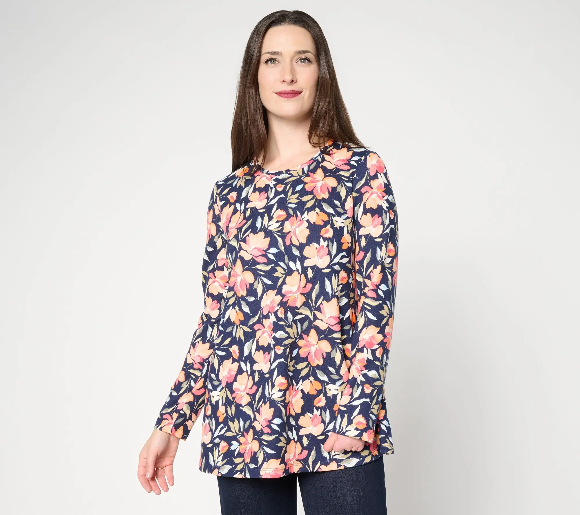 Denim & Co. Petite Printed Heavenly Jersey Swing Tunic