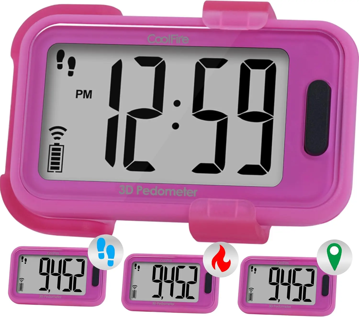 CoolFire - Pedometer, 2025 Indoor & Outdoor 3D Clip-On Pedometer, Accurate Step Counter for Walking Steps and Miles, Calories, Ankle Step Tracker for Fitness, Optional App