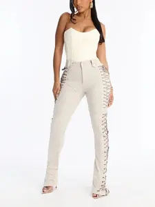 After Hours Lace Up Flare Pant - Stone