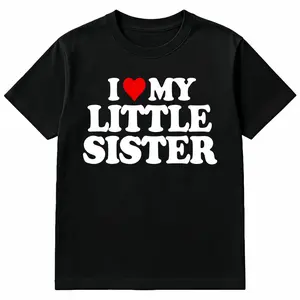 Made in USA I Love My Little Sister Heart Funny Fun Gift Unisex T-Shirt Black Cotton Crew Neck S-5XL Festive Christmas Tee