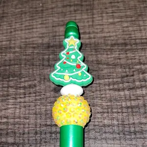 Green Xmas Tree Silicone Focal Beaded Pen Plastic
