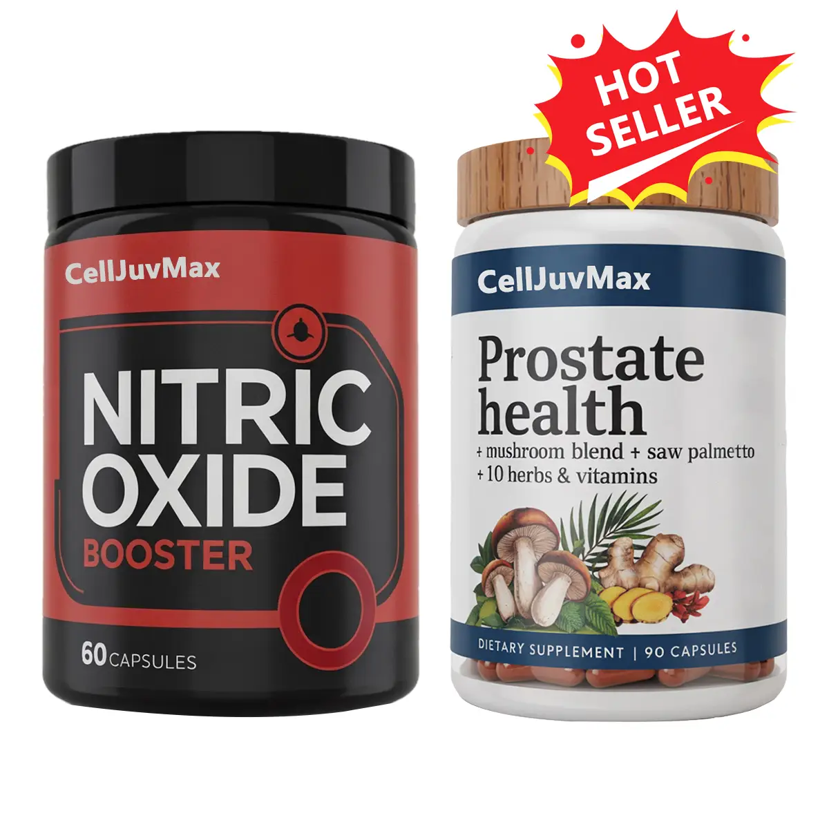 Ultimate Men's Health Bundle: Nitric Oxide Booster (60ct) + Prostate Health Support - Natural Supplement Capsules for Blood Circulation & Prostate Hea