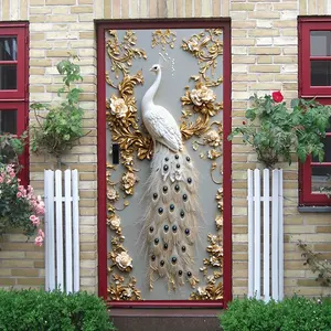 2pcs Embossed Peacock Wall Sticker European Luxury Decorative Sticker Self Adhesive Removable Living Room Bedroom Background Wall Decal Golden Pattern Peacock Feather Creative Home Decoration Art Mural