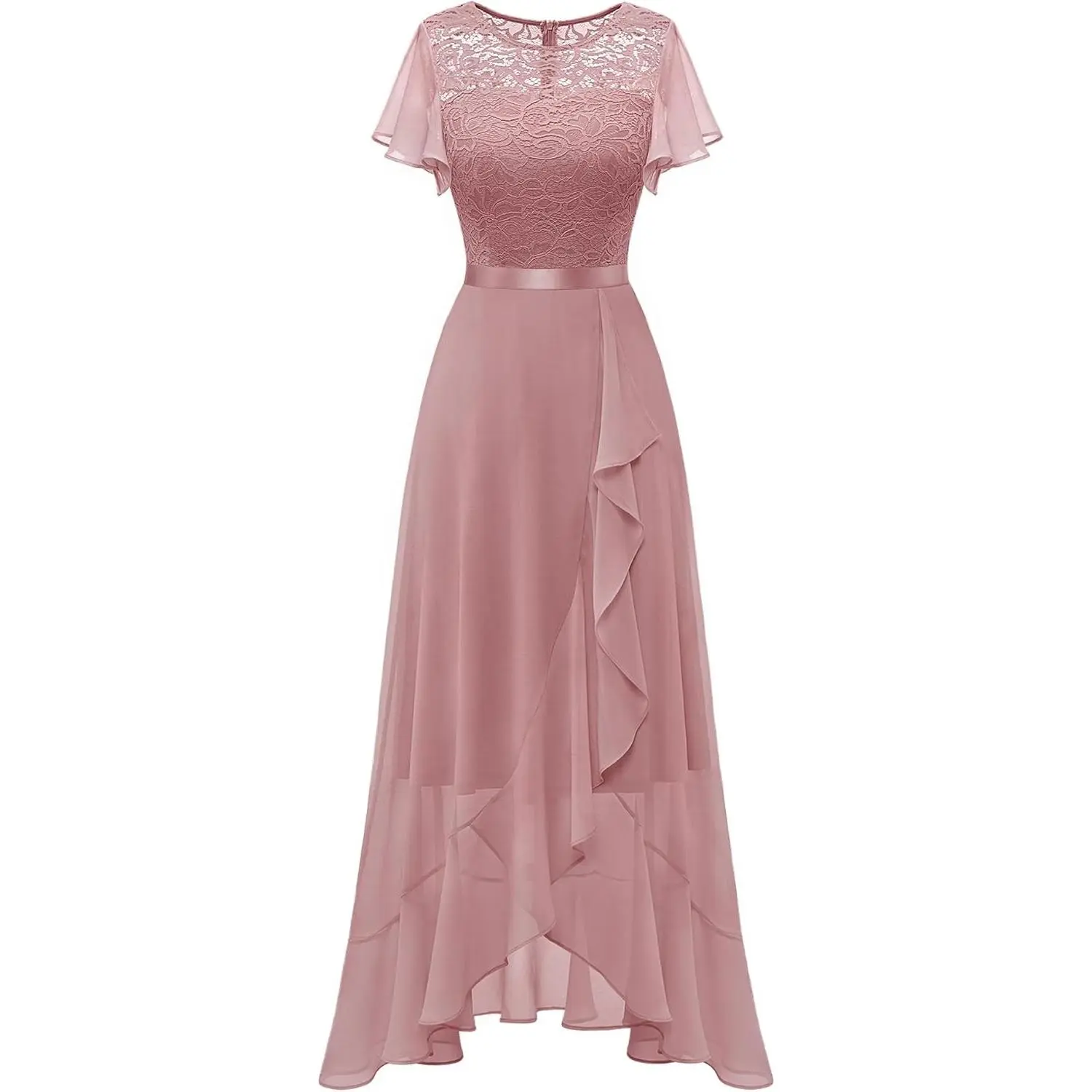 Formal Long Dresses for Women Wedding Guest Cocktail Bridesmaid | Airy Lace & Chiffon Evening Gown, Flutter Sleeve, Ideal for Mother of the Bride, Prom, Homecoming Party & Semi-Formal Events