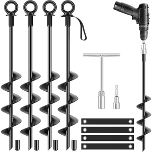 18 Inch Ground Anchors 4 Packs Heavy Duty Fully Welded Trampoline Stakes Screw in Anchors for Swing Set High Wind Tent Hurricane Carport, Shed,Mobile Home