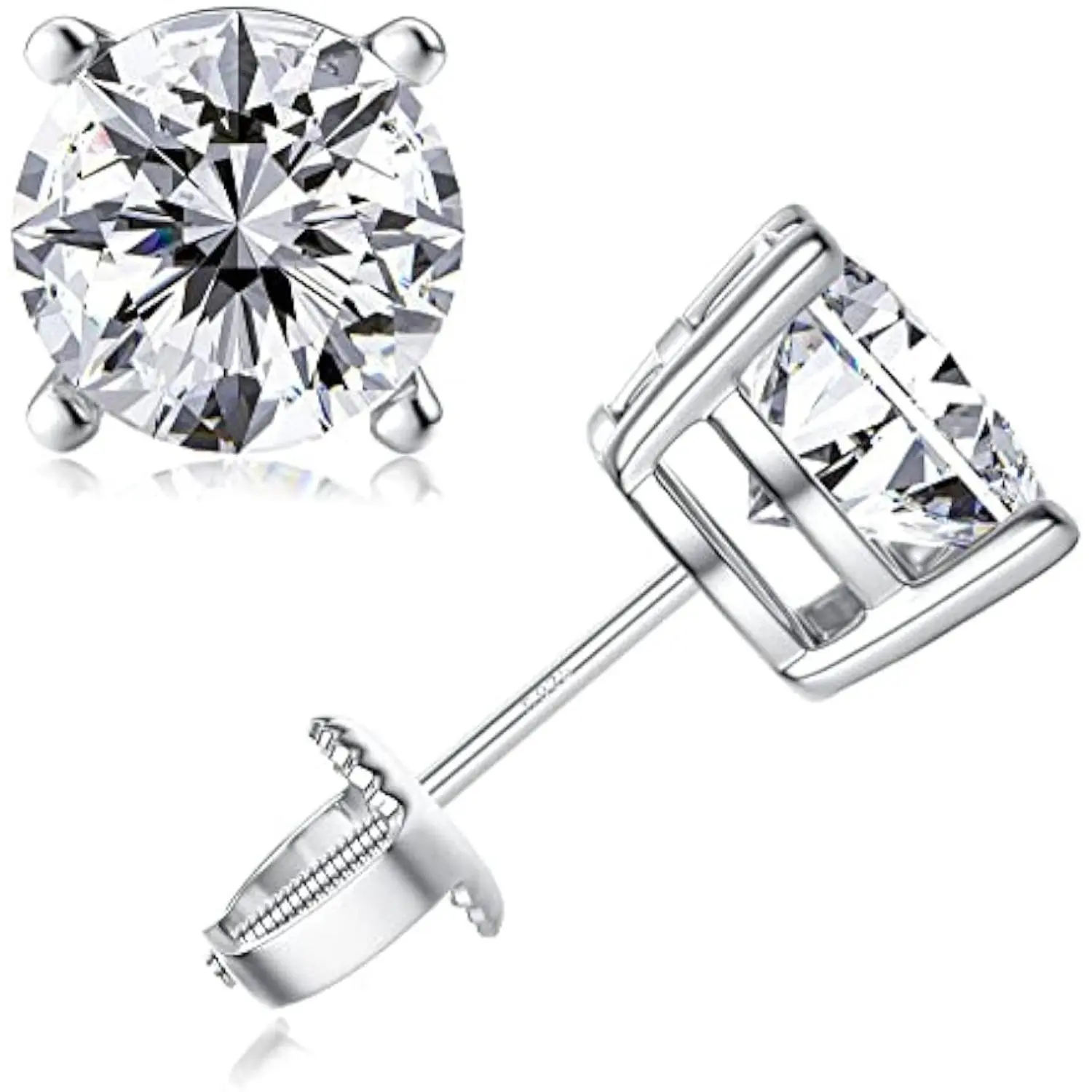 Milacolato Hypoallergenic Synthetic Moissanite Post Stud Earrings - Brilliant Cut Round Stones, Screw Back, 0.6ct-3.0ct Unisex Daily Wear Costume Jewelry Set