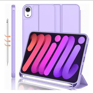 iPad mini 7 Case 2024 (A17 Pro), iPad mini 6 Case (8.3-Inch,2021 Model), iPad mini 7th/6th Generation Case with Pencil Holder, Trifold Stand Smart Case with Soft TPU Back,Clove Purple