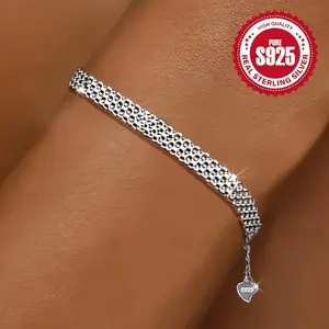 S925 Pure Silver Heavy-Duty Tank Mesh Braided Bracelet, Italian Style for Men & Women
