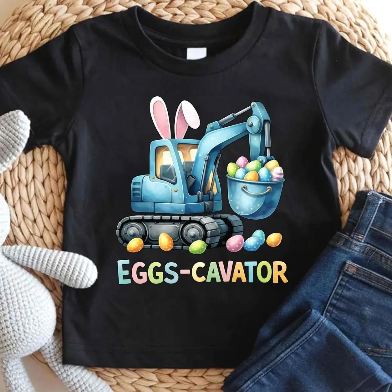 Eggs-Cavator Easter Bunny T-Shirt or Bodysuit, Funny Easter Rabbit Shirt, Happy Easter Outfit