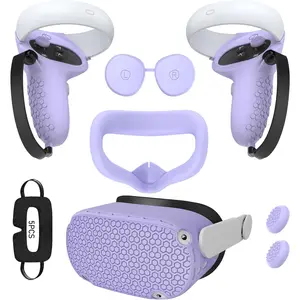 for Oculus Quest 2 Accessories Face Cushion Cover for Quest 2 Contorller Grips Lens Cover VR Silicone Covers VR Shell Cover Thumbsticks Covers for Meta Quest 2 Disposable Eye Cover 5pcs (Purple)