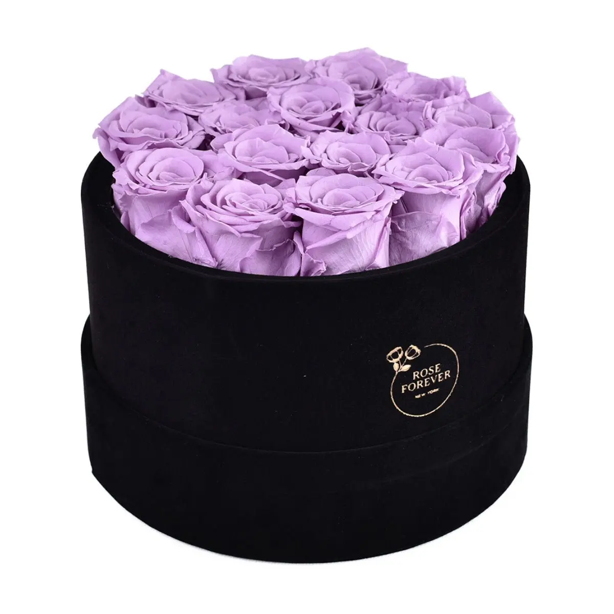16 Lilac Roses - Black Round Velvet Box