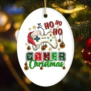 Ho Ho Ho Gamer Christmas Ceramic Ornament, Video Game Lover - Circle/Star/Heart/Oval Shape