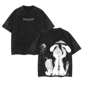 Vintage Albedo Succubus Overlord Oversized Graphic Tee Heavyweight Acid Wash Cotton Double Printed T-Shirt Y2K Streetwear Isekai Waifu Gym Pump Cover Japanese Anime Manga Dark Aesthetic Grunge Outfits Merch Perfect Valentine Gift Top Unisex