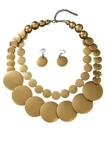 Fashion sized round piece Colorblock Pattern wooden bead necklace earring set Thanksgiving carnival New Year Christmas shopping clothing accessories