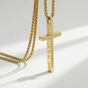 Men's Cross Necklace, Inspirational Bible Verse Jewelry, Unisex, 18/20/22/24 Inch Twisted Chain