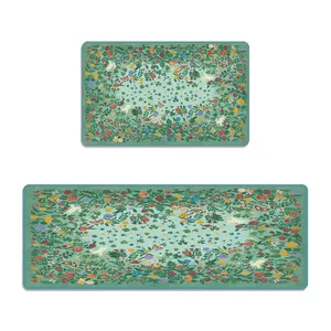 Cottagecore Non-Woven Non-Slip Kitchen Runner Set - Whimsical Mint Floral, 0.4cm Thick Indoor Rug for Indoor Use & Cottagecore Home Decor