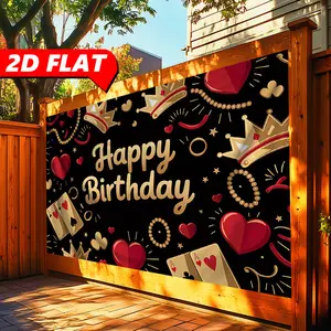 Single 2D Plane Banner Designed for the Poker King's Birthday Celebration_ Printed for Background Decoration_ Made of Polyester_ This Banner Can Be Used as a Decoration for Parties, Homes, Rooms, and Walls_ Party