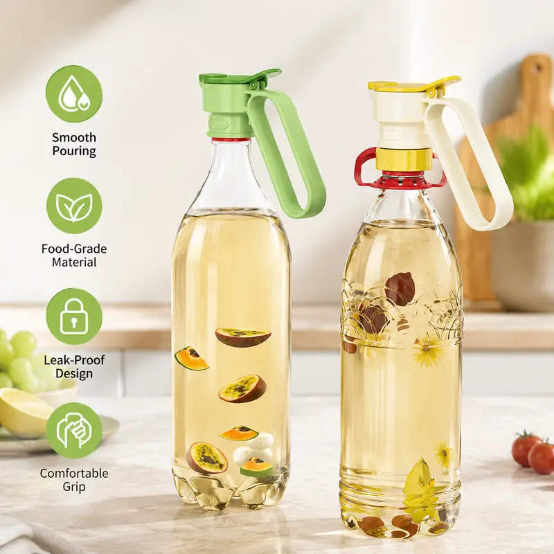 Bottle Pour Spout Cap with Carry Handle - 1 Count Detachable Cap with 2 Different Calibers, Kitchen Gadgets for Home Kitchen DIY Oil Pots and Cold Water Making