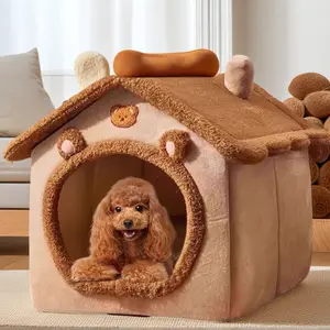 Cozy Winter Pet Bed - Washable House-Shaped Sanctuary for Small Dogs and Cats Ideal for Teddy Breeds Year-Round Comfort Warm and Washable Design Detachable plush Indoor House for Cats and Dogs