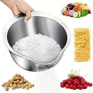 1pc Stainless Steel Rice Washing Colander - Multifunctional Rice Washing Basin With Filter Sieve - Kitchen Supplies, Household Essentials, Easy Cleaning, Space-Saving Design, Durable, Rust-Resistant, And Dishwasher Safe