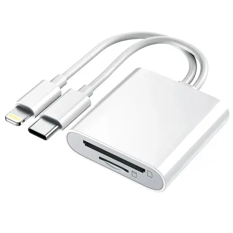 2-in-1 USB Type-C SD/MicroSD Dual-Card Slot Camera Card Reader Adapter - Plug-and-Play, Compatible with iPhone, Android Devices & Cameras, Enables Data Transfer for Outdoor/Indoor Recreation Use