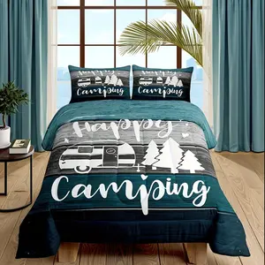 3-piece camping comforter set (1 comforter + 2 pillowcases without inserts), available in multiple sizes including twin, full, queen, and king. Featuring U-shaped quilting, the comforter is filled with 200gsm material, offering softness and breathabilit