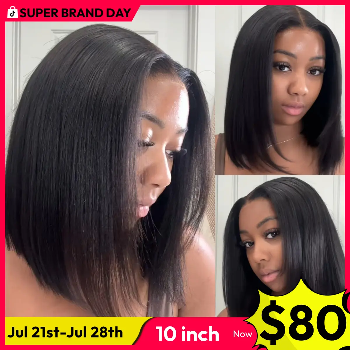 UNice Glueless Yaki Straight Short Bob Wig with Drawstring Pre-cut 7x5 HD Lace Human Hair Wigs with Bleached Knots Beginner Friendly Natural Hairline Summer Wig Super Brand Day