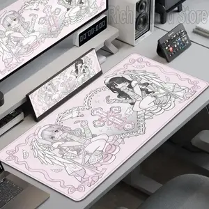 Anime Cute Angel Girls Mouse Pad Laptop Gaming Extended Desk Mat PC Kawaii Gamer Cabinet Mousepad XXL Keyboard Rug Pink Carpet