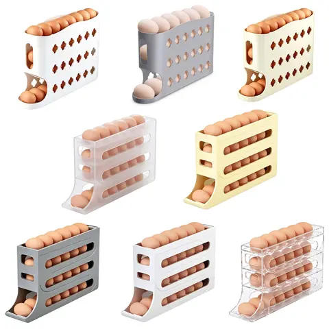 30-Egg Refrigerator Organizer, Egg Storage Box, Auto-Rolling Egg Dispenser, Space-Saving 4-Tier Egg Holder, Large Capacity Egg Storage Rack
