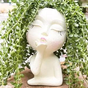 Face Planter Flower Pot Blowing Kiss for Plants Succulents Indoor Outdoor Resin
