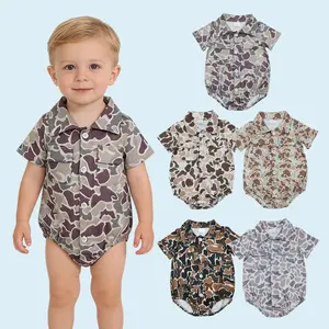 Camouflage pockets baby boy button romper