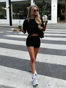 2026 TikTok Viral Two Piece Sets for Women - Oversized Crop T-Shirt & High Waisted Ruched Biker Shorts Matching Sets, Solid Color Casual Loungewear Outfits, Trendy Streetwear for Summer, Coffee Run, Gym, Yoga, Fashionable Activewear for Gen Z Womenswear