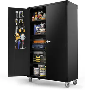 VINGLI Upgraded Wide & Deep Garage Storage Cabinet, Metal Storage Cabinet with Pegboards, Wheels, Locking Doors and Adjustable Shelves ( 43''W x 20''D x 72''H)