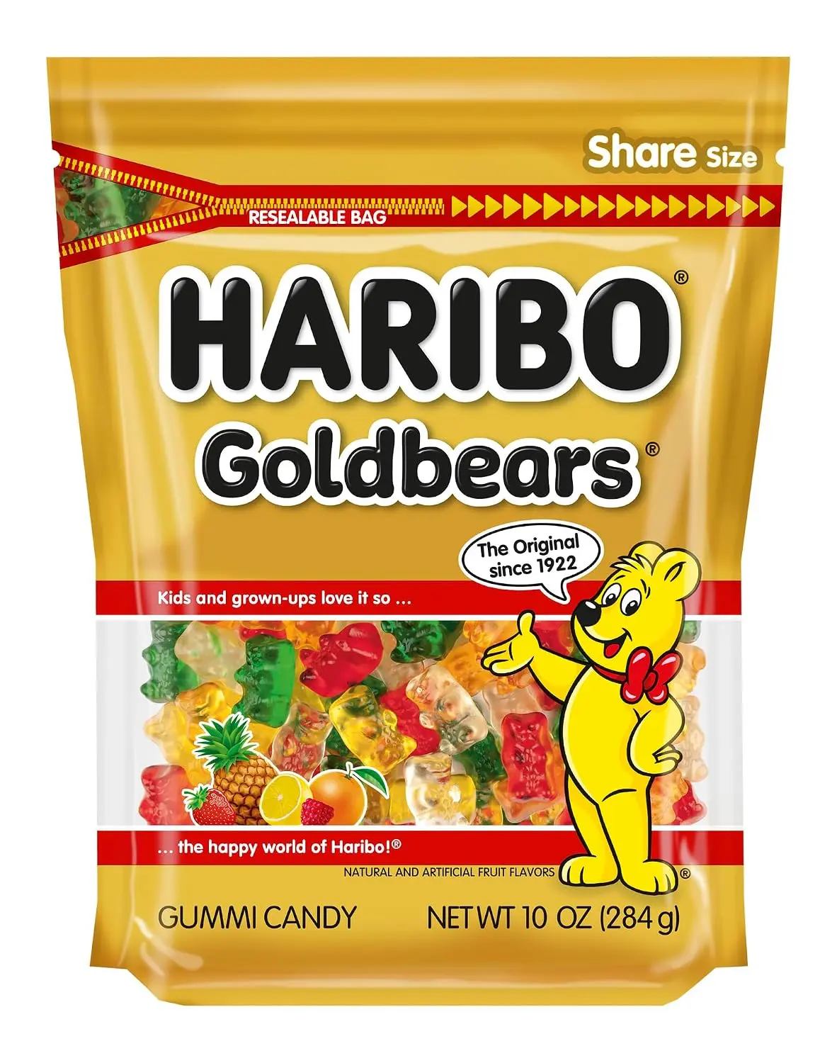 Sharing Pack HARIBO Goldbears Mix Fruity Gummy Candy, 10 oz. Resealable Bag | Soft, chewy gummy bears in five fruit flavors. The gummy candy for sharing, gifting, and lunchboxes.