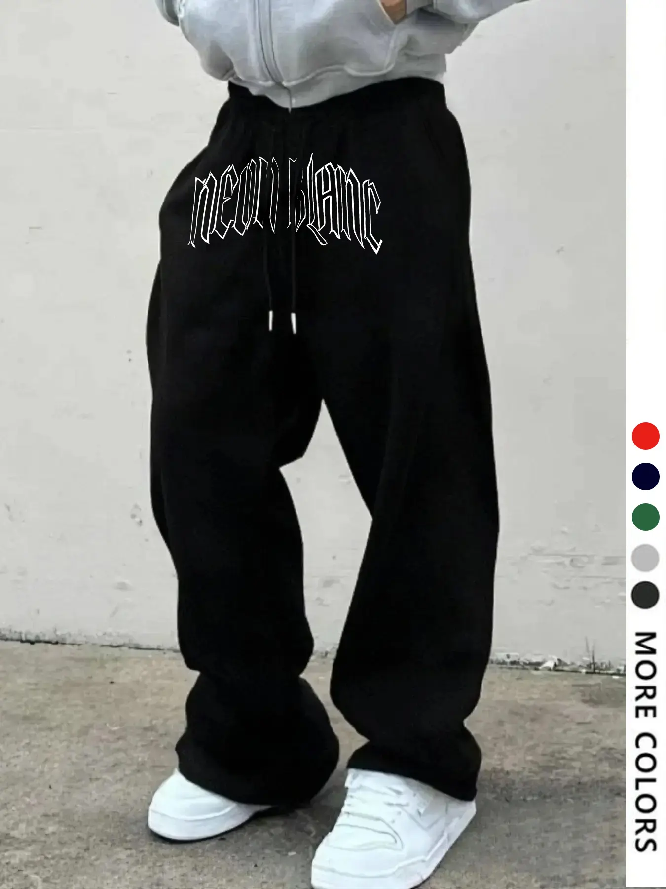 Men's Casual Loose-Fit Long Pants, Letter Print Drawstring Wide Leg Sweatpants, All-Season Comfortable Men's Clothing, Breathable Pants, Casual Loungewear Pants