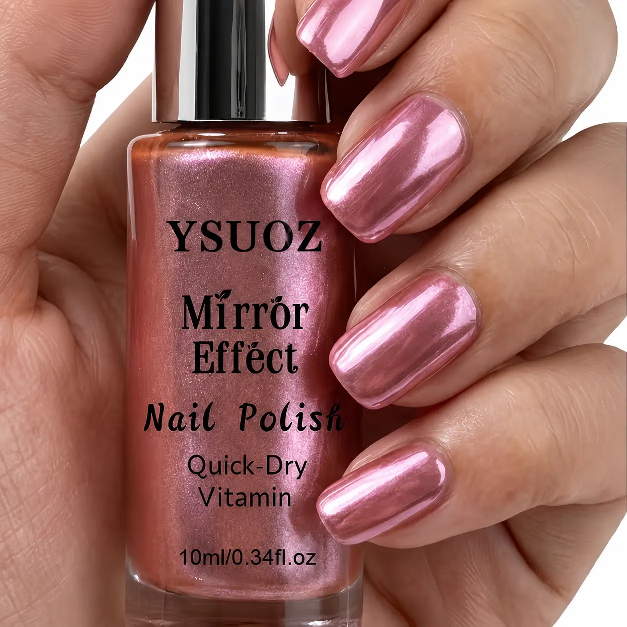 Mirror-Finish Rose Pink Nail Polish - UV Lamp-Free, Quick-Drying, Scratch-Resistant, Long-Lasting, Fade-Resistant for Everyday Use