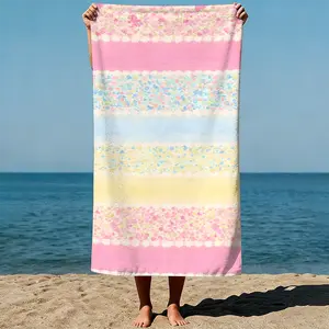 Floral stripes: Pastel shades with delicate flowers, watercolor painting style. Sand-Free Beach Towel | Ultra-Light Microfiber | Quick-Dry, Compact for Travel