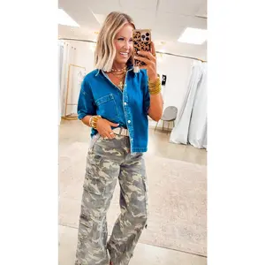 Camo Couture-High Rise Cargo Jeans