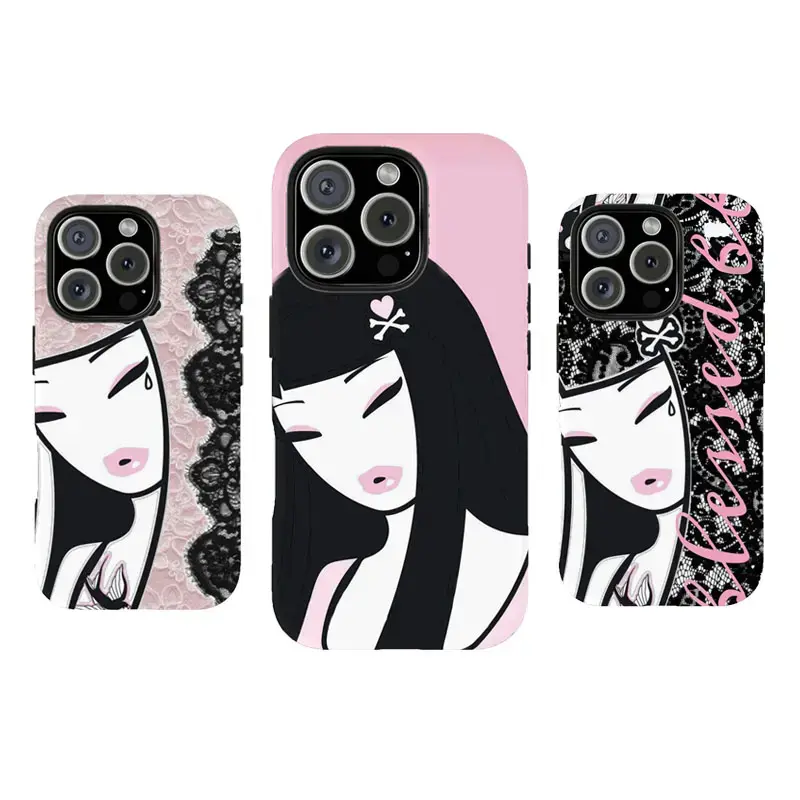 Tokidoki Girl Phone Case Y2K Grunge Lace Shockproof Case for iPhone 17Promax 16 15 14 13 12 11 and for Samsung S21-S25 Gift for Her