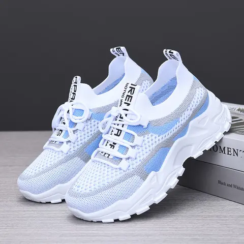 Women's Athletic Casual Sneakers - Lace-Up Mixed Color Striped, Breathable Knit Mesh Upper, Chunky Rugged Sole, All-Season Hiking Shoes for Daily Walking, Black, Gray