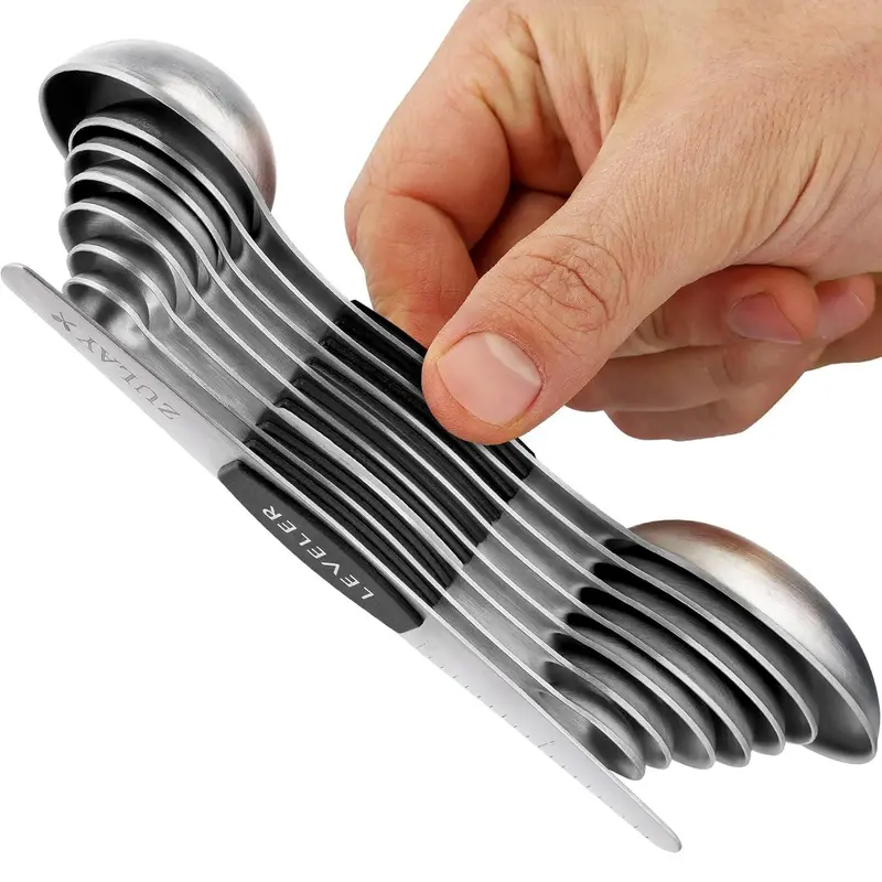 Magnetic Dual-Sided Measuring Spoons Set - Kitchen Stainless Steel Measuring Spoons Utensils Measure Stackable
