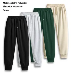 4-piece Men's solid color  casual jogger pants with drawstring waist and pocket design, suitable for all-season daily wear, sporty style, casual and fashionable, comfortable and versatile.