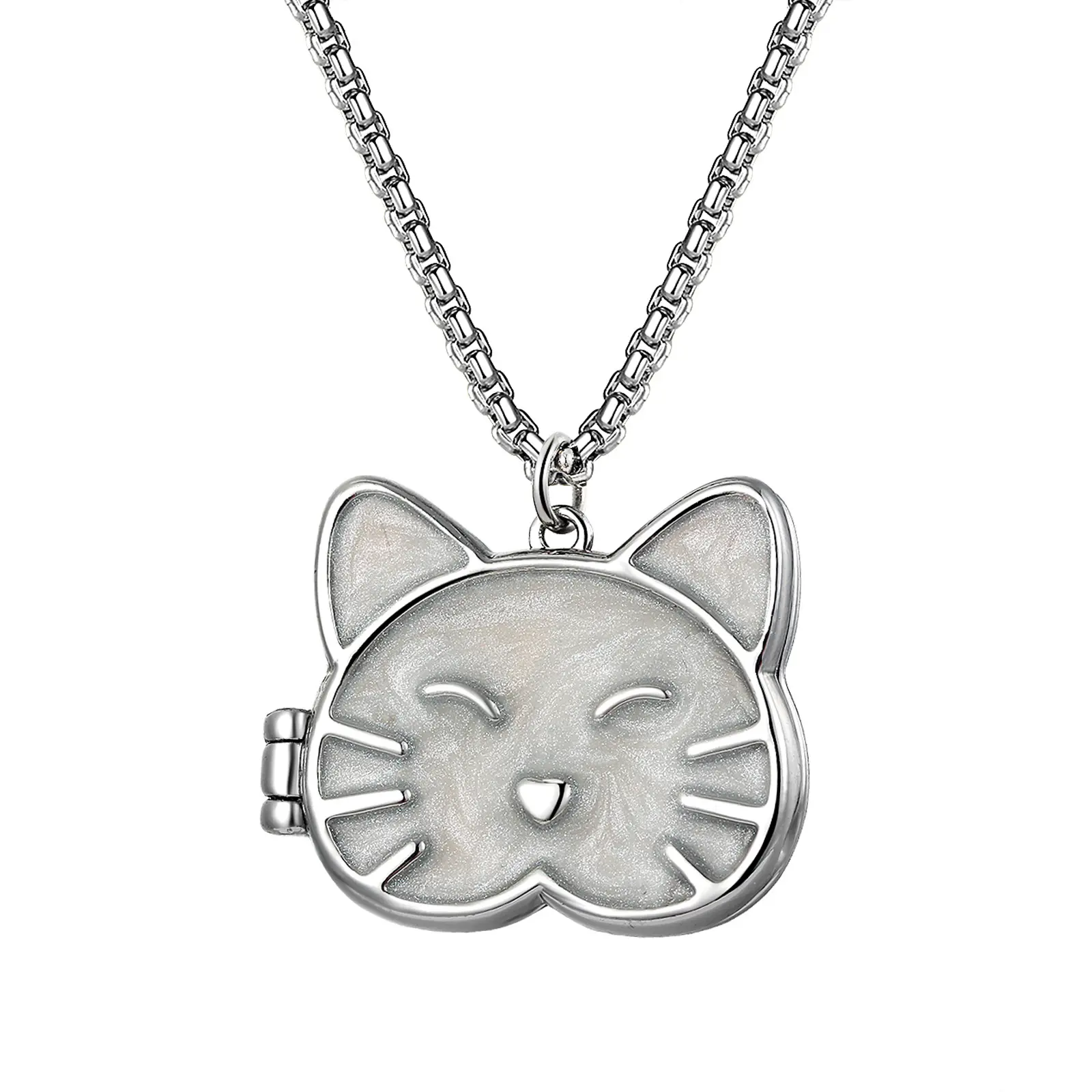 OIDEA Women's Cat Face Locket Necklace, Personalized Stainless Steel Photo Memory Pendant with 23.6" Chain, Memorial Gift for Birthday, Anniversary, Christmas, Animal, Gifts